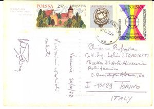 1972 VARSAVIA Prof. Sebastiano PELIZZA - Cartolina con AUTOGRAFO FG VG