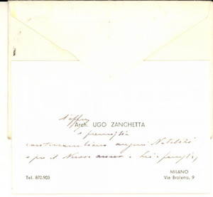 1965 ca MILANO Biglietto Ugo ZANCHETTA architetto - Autografo