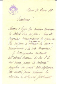1906 ROMA ORDINE MAURIZIANO Bozza per lettera di ringraziamento