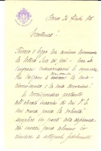 Manoscritto, lettera originale 1906 ROMA ORDINE MAURIZIANO Bozza per lettera di ringraziamento 1