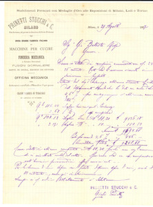 Autografo originale 1887 MILANO PRINETTI & STUCCHI Giulio PRINETTI su campioni sugheri AUTOGRAFO 1