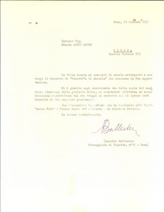 Autografo originale 1951 ROMA Lettera Anselmo BALLESTER per Genoveffa la racchia  AUTOGRAFO 1