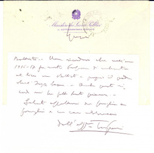 Autografo originale 1961 ROMA Ministero Lavori Pubblici  Tommaso SPASARI sottosegretario AUTOGRAFO 1