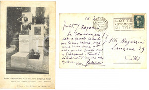 Autografo originale 1938 MILANO Scultore Luigi GABRIELLI Cartolina monumento Ercole Rosa  AUTOGRAFO 1