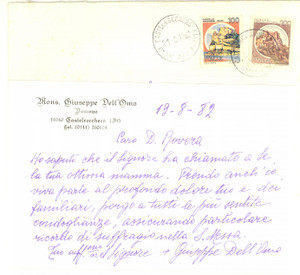 Autografo originale 1982 CASTELROCCHERO Condoglianze mons. Giuseppe DELL OMO  AUTOGRAFO 1