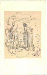 1950 ca Italo BALLA "...Le si spalancò un abisso" - Stampa AUTOGRAFATA 15x21