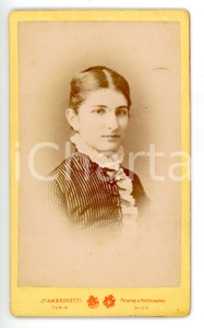 Fotografia d epoca originale 1890 ca TORINO Ritratto di donna con colletto in pizzo Foto AMBROSETTI  CDV 1