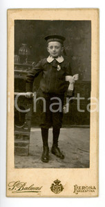 Fotografia d epoca originale 1910 ca PEROSA ARGENTINA Marinaretto alla Prima Comunione Foto G. BALMAS  7x15 1
