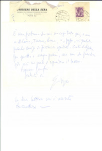 Autografo originale 1962 SACILE Lettera giornalista Giorgio SANSA  Corriere della Sera  Autografo 1