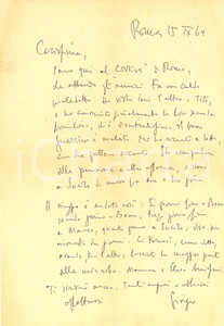 Autografo originale 1964 ROMA Lettera giornalista Giorgio SANSA alla sede del Corriere  Autografo 1