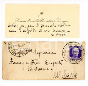 Autografo originale 1932 GENOVA Laura Marcella BIANCHI DI LAVAGNA  Biglietto da visita AUTOGRAFO 1