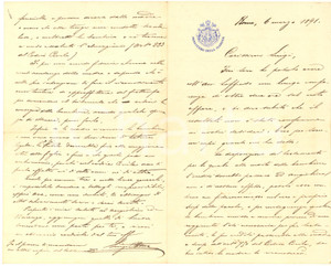 1891 ROMA Ministero della Marina - Lettera di Luigi OTTINA - AUTOGRAFO Lettera interamente autografa relativa a una questione familiare, su carta intestata.CONDIZIONI: G (ma piegatura centrale d'epoca)PAGINE: 4    originale e autentica 1