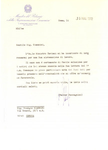 1972 ROMA Camera dei Deputati - Lettera Walter PACCAGNINI per pratica- AUTOGRAFO