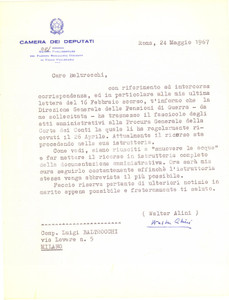 1967 ROMA Lettera on. Walter ALINI per il ricorso di un amico - AUTOGRAFO