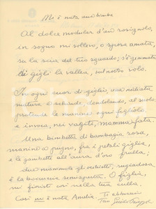 1940 MILANO Guido PARAZZOLI - Poesia "Mi è nata una bimba" - AUTOGRAFO