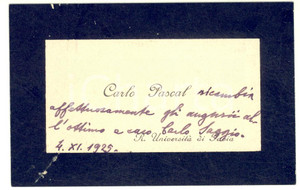1925 REGIA UNIVERSITA' DI PAVIA - Biglietto Carlo PASCAL AUTOGRAFO