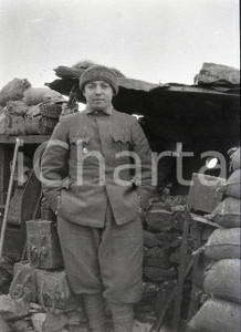 6X4cm NEGATIVO ORIGINALE * 1915 WW1 ESERCITO ITALIANO Militare posa in trincea