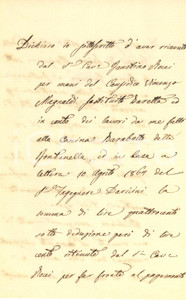 1862 TORINO Ricevuta capomastro Lorenzo DESTEFANIS per lavori Cascina BARABOTTO