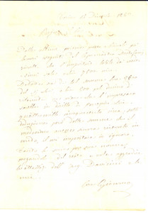 1863 TORINO Lettera Giacomo CORA per saldo di lavori al capomastro Destefanis
