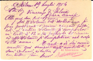 1904 MILANO Società Editrice Libraria - Cartolina Domenico DI MARSICO *AUTOGRAFO
