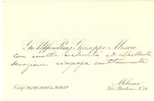 1945 ca MILANO Gr. Uff. Giuseppe MOSCA - Biglietto da visita  AUTOGRAFO