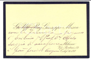 1938 MILANO Gr. Uff. Giuseppe MOSCA - Biglietto da visita  AUTOGRAFO