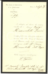 1877 PAVIA Pia Casa d'Industria e di Ricovero - Donazione MAZZUCCHELLI - ZANINI