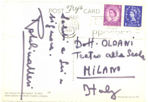 1962 LONDON Cartolina cantante Rosalina NERI a Luigi Oldani - AUTOGRAFO