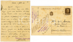 1943 ANDRIA Cartolina Emanuele SCARINGELLA "poeta a tempo perso" - Autografo