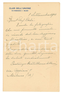 1923 MILANO CLUB DELL'UNIONE Lettera Costanzo CASTELBARCO ALBANI - Autografo