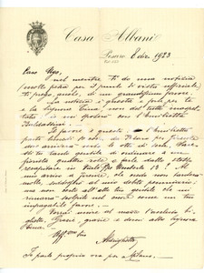 1923 PESARO Lettera conte Aldrighetto CASTELBARCO ALBANI per fiori - Autografo