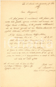 1874 GREVE IN CHIANTI - S. Maria alla Canonica - Luigi RAZZOLINI chiede libri