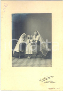 1915 PINEROLO Ritratto di tre sorelle alla Prima Comunione - Foto SANTINI 17x24