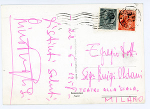 1958 SPOLETO Baritono Lino PUGLISI a Luigi OLDANI - Cartolina con AUTOGRAFO FG