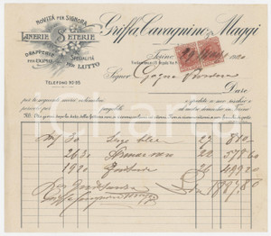 1920 TORINO - GRIFFA, CAVAGNINO & MAGGI Lanerie e Seterie - Fattura commerciale