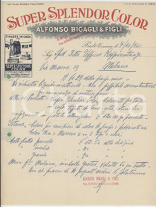 1941 PRATO Alfonso BIGAGLI & Figli - Super Splendor Color - Lettera commerciale Lettera commerciale d'epoca dattiloscritta, su carta intestata.PAGINE: 1  FAIR/discreto piegature d'epoca; fori da classificatore FORMATO: 22x29 cm originale e autentica 1