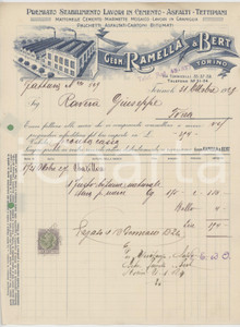 1928 TORINO Via Torricelli Geom. RAMELLA & BERT Lavori in cemento - Fattura
