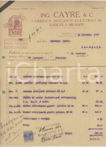 1923 TORINO Via Ponte Mosca 36 - Ing. CAYRE & C. Isolanti elettrici - Fattura