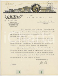 1929 MÄNNEDORF (SCHWEIZ) STAUB & Co. Conceria e fabbrica di cinghie - Lettera