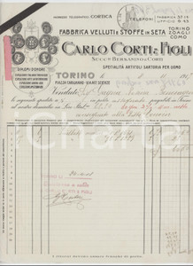 1918 TORINO Piazza Carignano - Carlo CORTI & Figli Fabbrica velluti - Fattura
