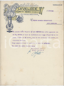 1928 MILANO Via Larga 23 - Vittorio GATTI Macchina per caffè LA VELOCE - Lettera