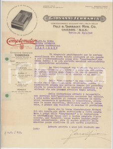 1920 TORINO Via P. Micca 9 Giovanni FERRARIS Addizionatrice COMPTOMETER *Lettera