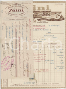 1932 MILANO Via Imbonati 59 ZÀINI Cioccolato - Fattura e cambiale pubblicitaria