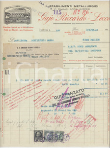 1937 LECCO Riccardo GAJO Stabilimenti metallurgici - Fattura per molle ramate