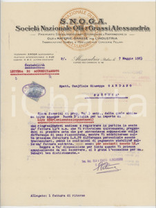 1923 ALESSANDRIA C.so 100 Cannoni SNOGA Società Nazionale Olii e Grassi *Lettera