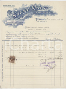1938 TORINO PORTA NUOVA Luigi ANFOSSO Garage Moderno - Fattura per noleggio auto