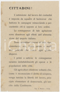 1946 ITALIA RIFORMA AGRARIA Facinorosi tra i contadini *Volantino PROPAGANDA
