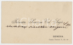 1920 ca GENOVA Felicetta SONNINO Vedova SEGRE' - Biglietto da visita autografo