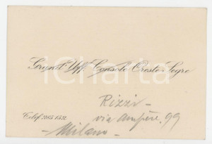 1920 ca MILANO Console Oreste SEGRE - Biglietto da visita AUTOGRAFO Biglietto da visita con messaggio autografo.  GOOD/buono  Formato: 10x6 cm originale e autentica 1