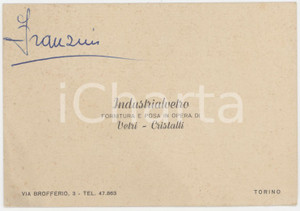1950 ca TORINO Via Brofferio 3 INDUSTRIALVETRO Vetri e Cristalli - Biglietto